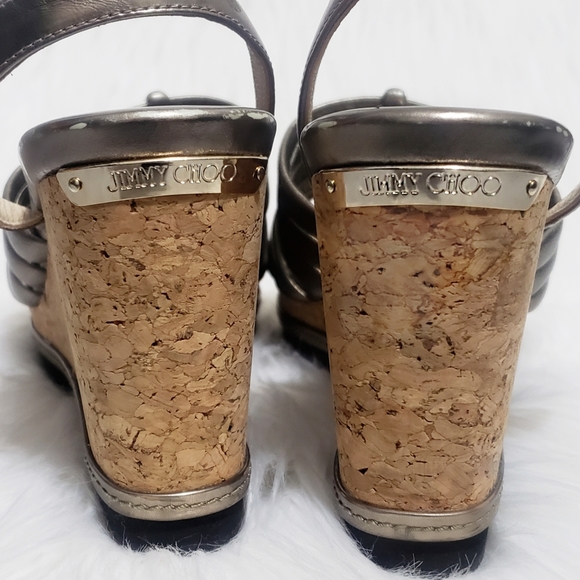 Jimmy Choo Wedge Sandals 39.5 metallic strappy - Picture 4 of 9